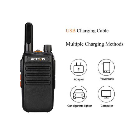 Retevis RB635 Two-Way Radio with Flashlight, PMR446 License-Free Radio, Long Range, Mini Two-Way Radio Set with USB Cable, Walkie-Talkies with VOX for Family Walks, Camping (Black, 2 Pack)