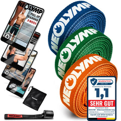 NEOLYMP Fitness Bands Set Fabric - washable resistance bands, resistance bands, strength training sets, exercise band including e-book with fitness band exercises
