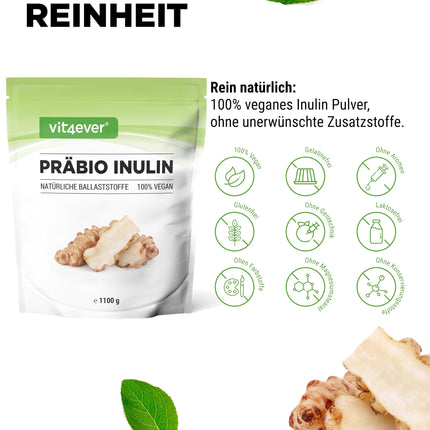 Prebio Inulin Powder - 1100 g (1.1 kg) - High in fiber - Prebiotic - Residue-controlled - Origin: Europe - Naturally derived from chicory root - 100% Vegan