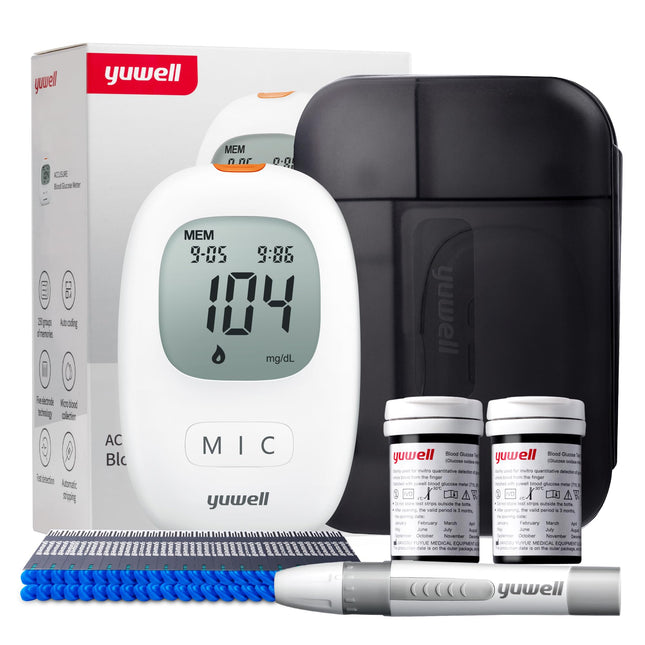 yuwell blood glucose meter set with test strips x 50 and lancets x 50, diabetes test ideal for home use, glucose meter for self-monitoring of blood sugar in diabetes (model 710)