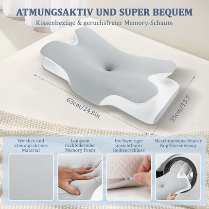 Untimaty Neck Pillow - Orthopedic Memory Foam Pillow, Ergonomic Pillow for Neck Pain Relief for Side, Back, and Stomach Sleepers with Ice Silk Cover (Gray)