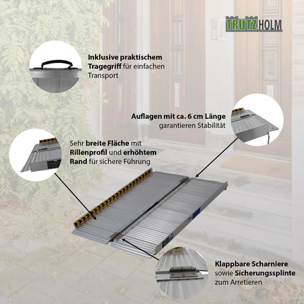 TRUTZHOLM wheelchair ramp foldable 122 cm load capacity 272 kg aluminum grey ribbed access ramp