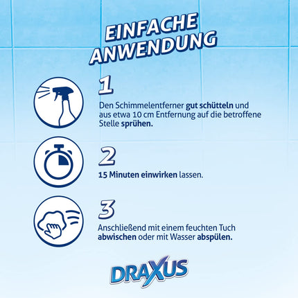 DRAXUS Professional Mold Remover with Innovative Adhesive Effect | Extra Strong Mold Spray for Walls, Bathrooms, Silicone Joints &amp; More | Removes Mold Highly Effectively (Active Chlorine) 500 ml