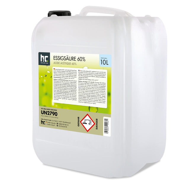 Höfer Chemie 10 L Acetic Acid 60% - optimal cleaner and descaler - Premium Quality Made in Germany - freshly filled in a handy canister