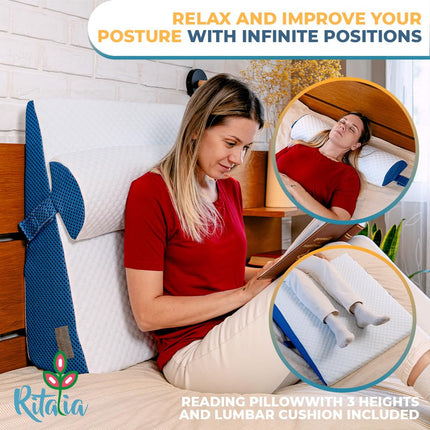 Ritalia® Wedge Pillow 3 Heights 60x60x30 cm | Back Cushion Bed and Vein Pillow | Ergonomic Seat Cushion Bed with Back Support, Ideal as a Wedge Pillow for Sleeping and Raising the Mattress