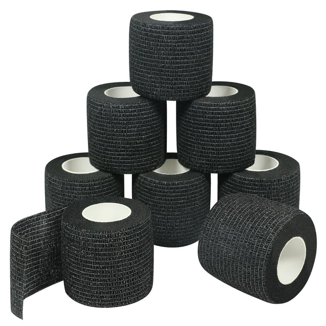 QiGui Self-adhesive Bandage 8 Rolls 5cm x 4.5m Bandage Material Plaster Roll Elastic Bandage Bandage Fixation Bandage Adhesive Bandage Self-adhesive for Sports and First Aid Vet Wrap Dog Horses (Black)
