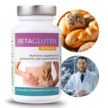 Betagluten 60 Capsules | Suitable for gluten sensitivity, wheat allergy, celiac disease, low-carb or FODMAP diets