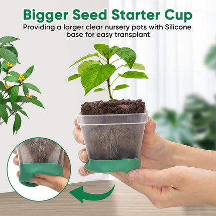 BlumWay Indoor Greenhouse Propagator with Plant Lamp, 2 Pack 24 Cell Seedling Trays with Humidity Dome, Reusable Propagation Plate, Mini Greenhouse Small Grow Kit