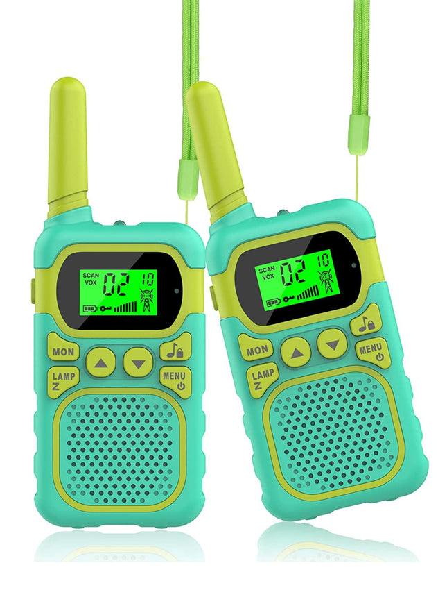Walkie Talkie for Kids - Maximum range of 3 km. Christmas and birthday gifts for boys and girls aged 3, 4, 5, 6, 7, 8. Family games for indoors and outdoors. (Green)