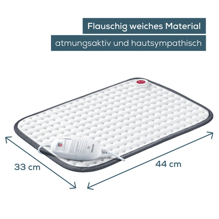 Beurer heating pad HK 41, cozy heat pad with 3 temperature settings and automatic switch-off, machine washable, made in Europe, white / gray, 44 x 33 cm