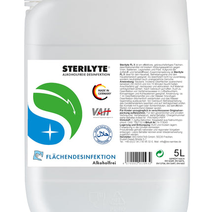 STERILYTE Surface Disinfectant 5L – Sustainable, alcohol-free, highly effective against viruses, bacteria &amp; fungi, versatile disinfectant for surfaces (Halal &amp; Kosher) – MADE IN GERMANY