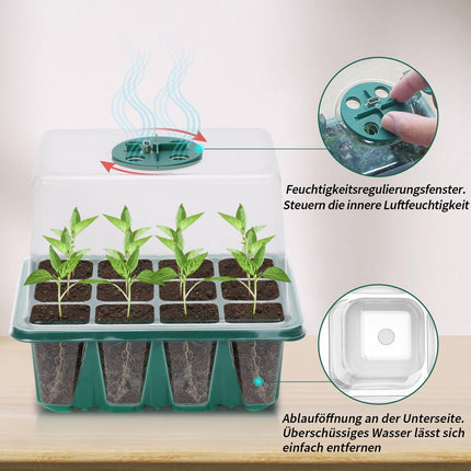 Indoor greenhouse growing box, 2 pieces mini greenhouse growing set with raised lid, seedling starter with plant lights with full spectrum, trays greenhouse growing tray for plant