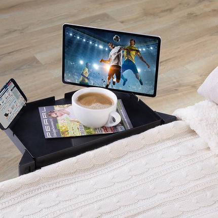 Carlo Milano Smartphone Tray: Set of 2 foldable bedside trays, 34 x 22 cm, load capacity up to 3 kg, black (tray table, breakfast tray, iPhone charging cable)
