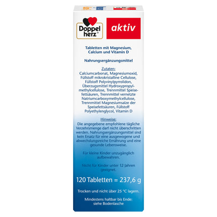 Doppelherz Magnesium + Calcium + D3 - Magnesium contributes to muscle function and the maintenance of normal bones - 120 tablets