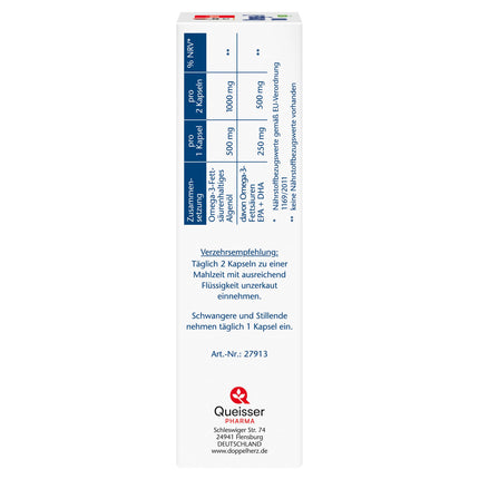 Doppelherz Omega-3 1000 vegan - High-dose omega-3 fatty acids EPA and DHA from vegetable algae oil - 120 small, easy-to-swallow capsules