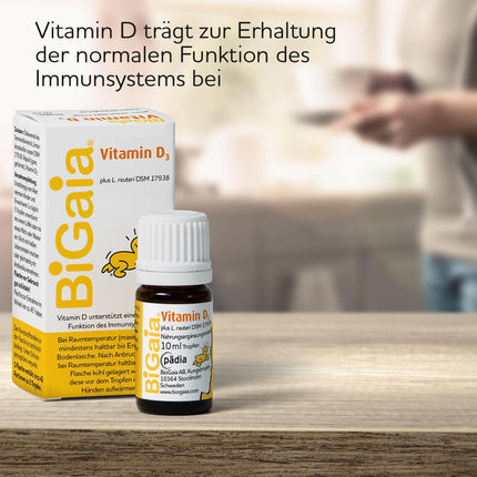 BiGaia Drops Plus Vitamin D3, 10ml, with natural lactic acid bacterium L. reuteri to support the intestinal flora, for infants from birth