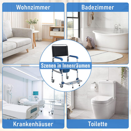Mosegor height-adjustable toilet chairs, shower chairs with wheels, bedside chair with armrests, toilet wheelchair, mobile toilet chair, 150 kg load capacity, suitable for bedrooms, bathrooms, hospitals