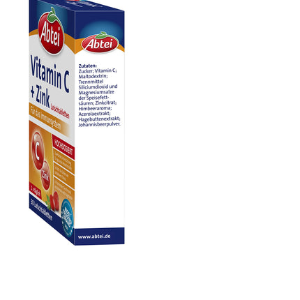 Abtei Vitamin C + Zinc - valuable vitamin supplement for lozenges - to support the immune system and cell protection - gluten-free, vegan - 1 x 30 lozenges