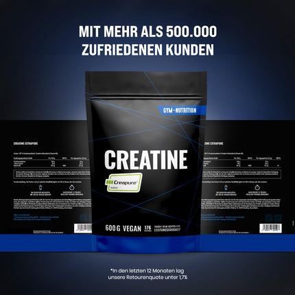 Creapure® Creatine Monohydrate Powder 600g - Ultra Pure Creatine Monohydrate - Optimally High Dosed - Creatine Monohydrate - Creatine Powder Monohydrate - 100% Vegan, Bottled in Germany