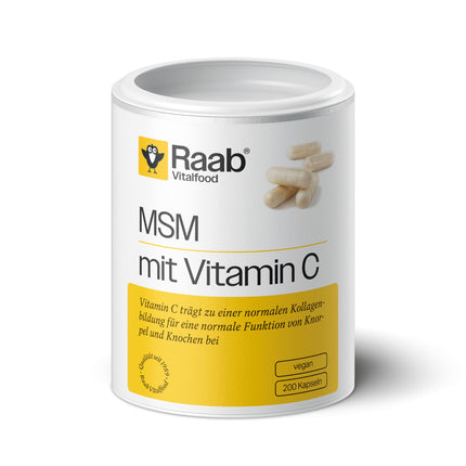 Raab Vitalfood MSM capsules, methylsulfonylmethane, vitamin C, 200 capsules, highly pure, vegan