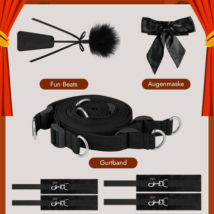UTIMI BDSM Bondage Set Bed Restraints - Sex Toy with Rope Blindfold Handcuffs Ankle Cuffs Bed Set Restraints Sex Toy Erotic Restraint Set for Lovers Extreme Beginners and Experienced Couples, Black