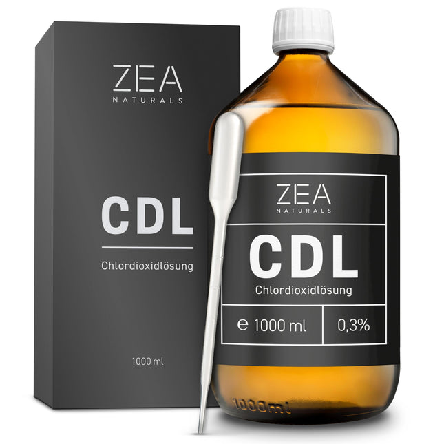 ZEA Naturals ® CDL 0.3% (1000 ml) - Chlorine Dioxide Solution 0.3 - Brown Glass Bottle + HDPE Pipette - Reg. No. N-80477 - Chlorine Dioxide, CDs, Cdl Drops, CDs Solution 0.3 1000ml, MMS Drops