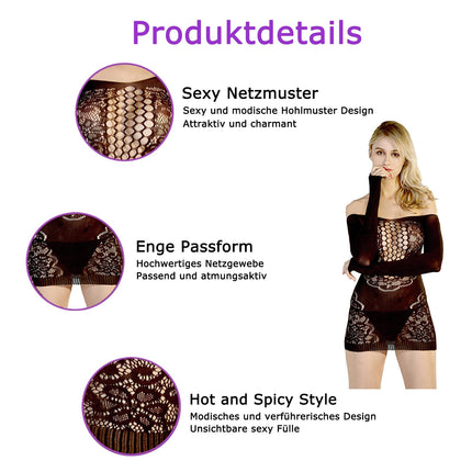 KUAIQI Women's Lingerie Set, One-Piece Hollow Fun Perspective, Sexy Lingerie Ladies, Sexy Mesh, Three-Point Sexy Embroidery Women's Underwear Lingerie, Outfit Bodysuits (Black, Matching)