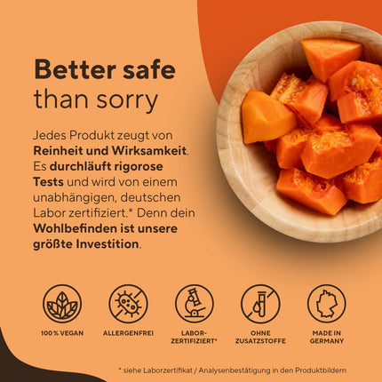 Papaya Enzyme Capsules - 270 Capsules - HIGH DOSE: 2100mg pure papain - 6 million units/g papain enzyme activity - Vegan, German production - TRUE NATURE®