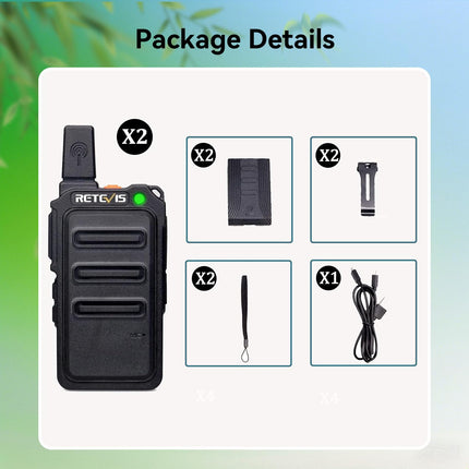 Retevis RT619 Walkie Talkie, PMR446 Rechargeable 2-Way Radio USB 1300mAh Battery, VOX License-Free, Mini Walkie Talkies Professional for Family, Camping (2 Pack, Black)