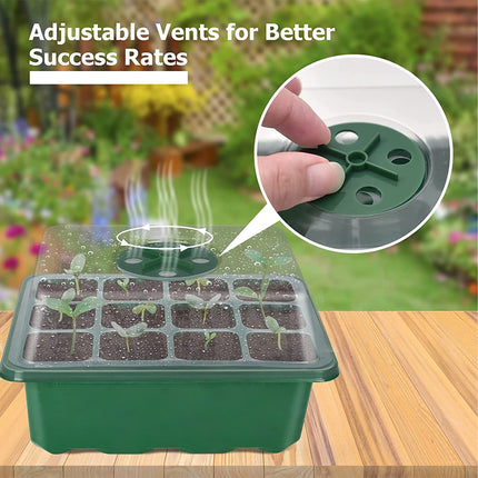 TaimeiMao Indoor Greenhouse Propagator, 4 Pack 12 Cell Mini Greenhouse, Indoor Greenhouse, Growing Pots, Greenhouse Growing Tray with Adjustable Lid and Ventilation Green