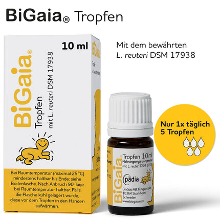BiGaia® Drops 10ml, with the natural lactic acid bacterium L. reuteri to support the intestinal flora, safe for use by infants from birth