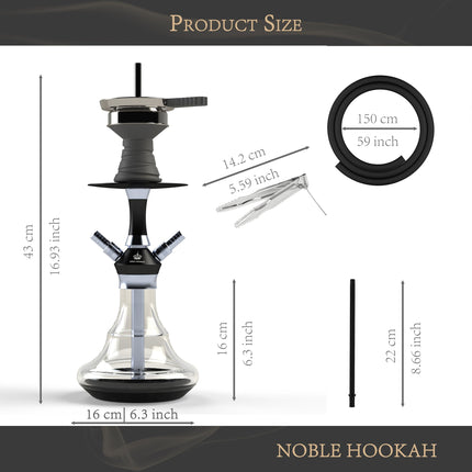 NOBLE HOOKAH Shisha Set Small Shisha Mini Shisha to go with high-quality accessories - hand-blown bottle 2 hoses