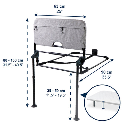 KMINA - Bed rail fall protection foldable 90 to 180 cm, adjustable stand-up aid bed seniors, foldable adults