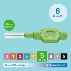 TePe Interdental Brush Original Green (ISO size 5: 0.8mm) / For easy and thorough cleaning of the spaces between teeth / 1 x 8 interdental brushes