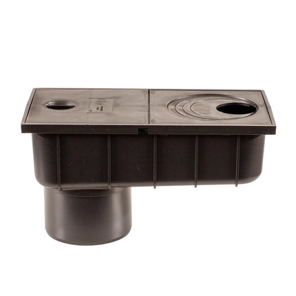 ScarMaxx - Rainpipe drain, gutter drain - Rain gully DN 110 - Floor drain Compatible with gutters 50-110 mm - Plastic, Black - 29.8 x 15.2 x 16 cm - with collecting basket, drain under