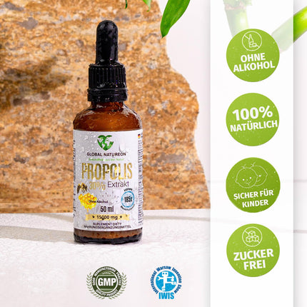 Propolis-in-water solution extract 30% without alcohol, large bottle 50 ml, tincture suitable for children and animals, polyphenols, flavonoids and bioflavonoids, 100% natural, alcohol-free