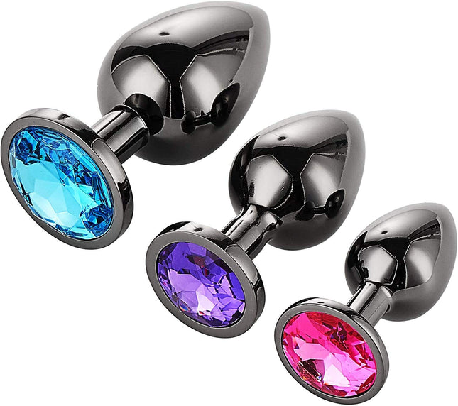 AllesCosy Anal Plug Butt Plug 3 Pieces Set Metal Anal Plug Dark Grey/Black Gunmetal Large Medium Small Anal Plug Sex Toy Suitable for Beginners for Women Men Couples