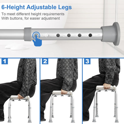 EUGAD Shower Stool, Height-Adjustable Shower Chair, Anti-Slip Feet Handles, Shower Seat, Bath Seat, with Shower Head Holder, for Seniors and Pregnant Women, Made of Aluminum Plastic, 40-53.5 cm, White/Blue