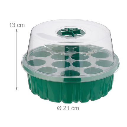 Relaxdays Growing Greenhouse, Set of 2, Mini Greenhouse for Windowsill, 13 Compartments, Grow Box, Lid, Green/Transparent