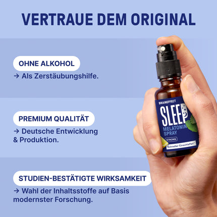 BRAINEFFECT SLEEP SPRAY STRONG The Original® - Melatonin Spray High Dose - 240 Day Supply Sleep Spray - with Mint, Lemon, Lavender and Ashwagandha, Sugar-Free