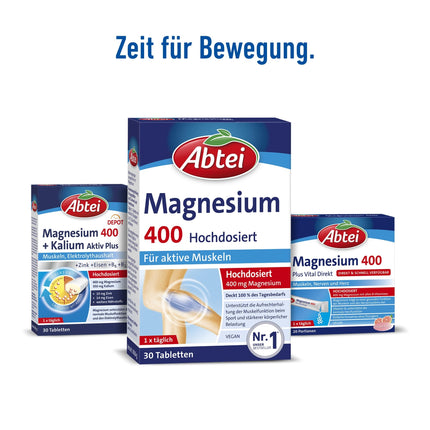Abtei Magnesium 400 - high-dose magnesium - for active muscles - gluten-free, lactose-free, and vegan - 30 tablets
