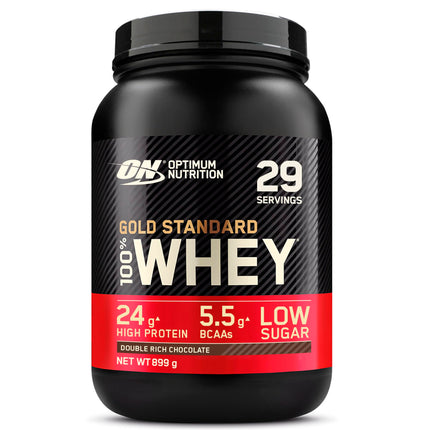 Optimum Nutrition Gold Standard 100% Whey Protein Powder for Muscle Building and Recovery with Naturally Occurring Glutamine and BCAA Amino Acids, Double Rich Chocolate, 29 Servings, 899 g