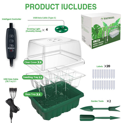 YAUNGEL Indoor Greenhouse Grow Box with Plant Lamp, 4 Pieces Mini Greenhouse Grow Set with Timing Controller Adjustable Brightness, Thicken Small Greenhouse with Raised Lid