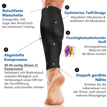 aZengear Calf Support for Men and Women, Footless Calf Compression Socks for Shin Splints and Cramps, Sports (Black L/XL)