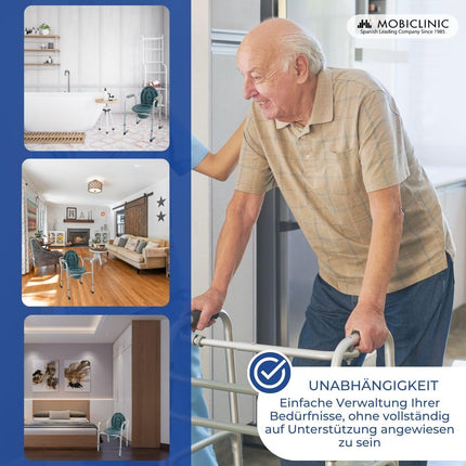 Mobiclinic®, Commode chair, With lid, Removable bucket, Adjustable to 5 heights, Model Arroyo, Non-slip foot caps, Armrests, Supports up to 100 kg, Chair toilet, Steel