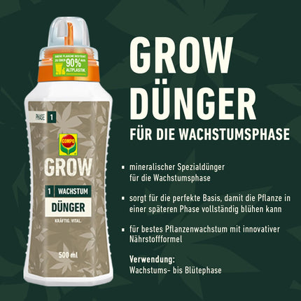 COMPO GROW Growth Fertilizer for Special Crops - Fertilizer for Indoor &amp; Outdoor Use - Special Fertilizer for the Growth Phase - Mineral - 500 ml, Green