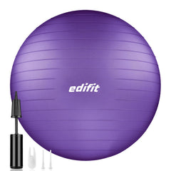 EDIFIT, Exercise Ball, 55, 65 and 75, Pezzi Ball, Including Inflator, Pilates Ball, Sitting Ball, Pilates, Yoga Ball, Gymnastics (65cm, Purple)