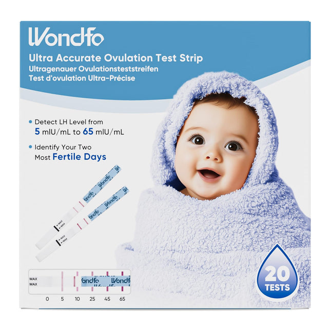Wondfo Ovulation Test 20x LH 0-65mIU/ml Continuous Ovulation Day Prediction Fertility Test Strips Quantitative Ovulation Tests for Women at Home Pinpoint 2 Peak Fertility Days