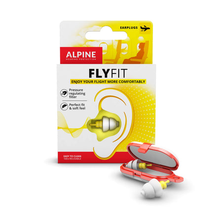 Alpine FlyFit Hearing Protection Earplugs for Airplanes - Regulate air pressure to prevent eardrum pain - Soft filters for travel - Comfortable hypoallergenic material - Reusable