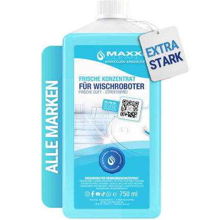 Maxxi Clean | 750ml floor cleaner with fresh scent | Suitable for all robot mops | Universal cleaner concentrate | Mopping fluid for floors, parquet, and tiles | Vacuum cleaner cleaning agent